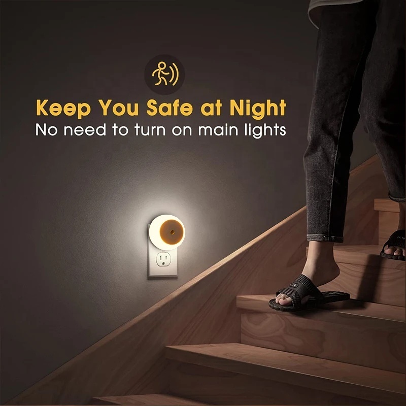 Led Night Light Smart Night Sensor Round Plug In Wall Night Lamp Bathroom Home Kitchen Hallway Staireway Bedroom Nightlight