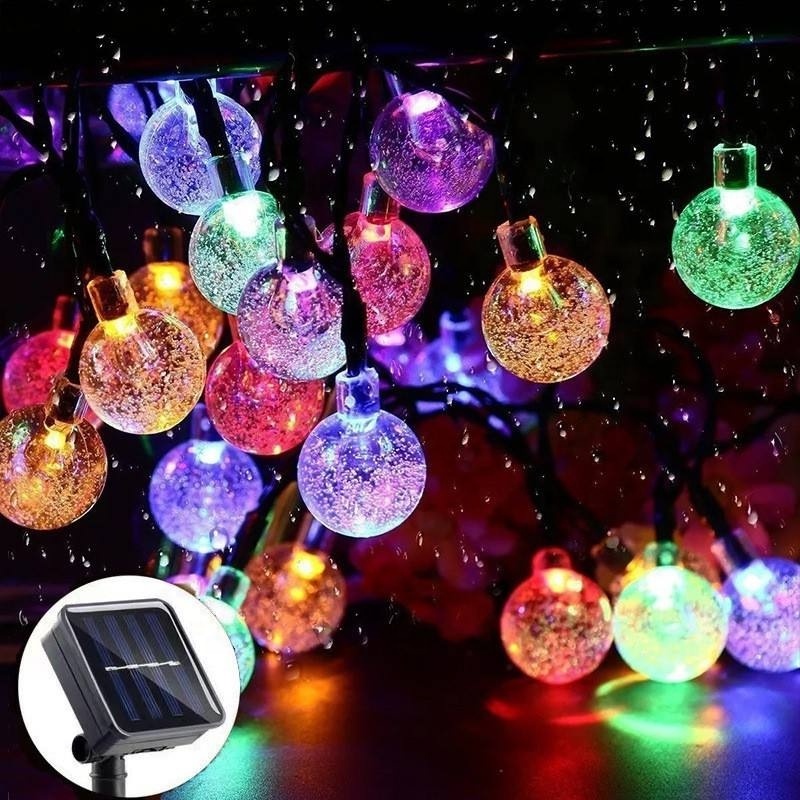 Outdoor Waterproof 20ft Solar Crystal Ball Lights 8 Lighting Modes Holiday Decoration 30 Led Solar String Lights