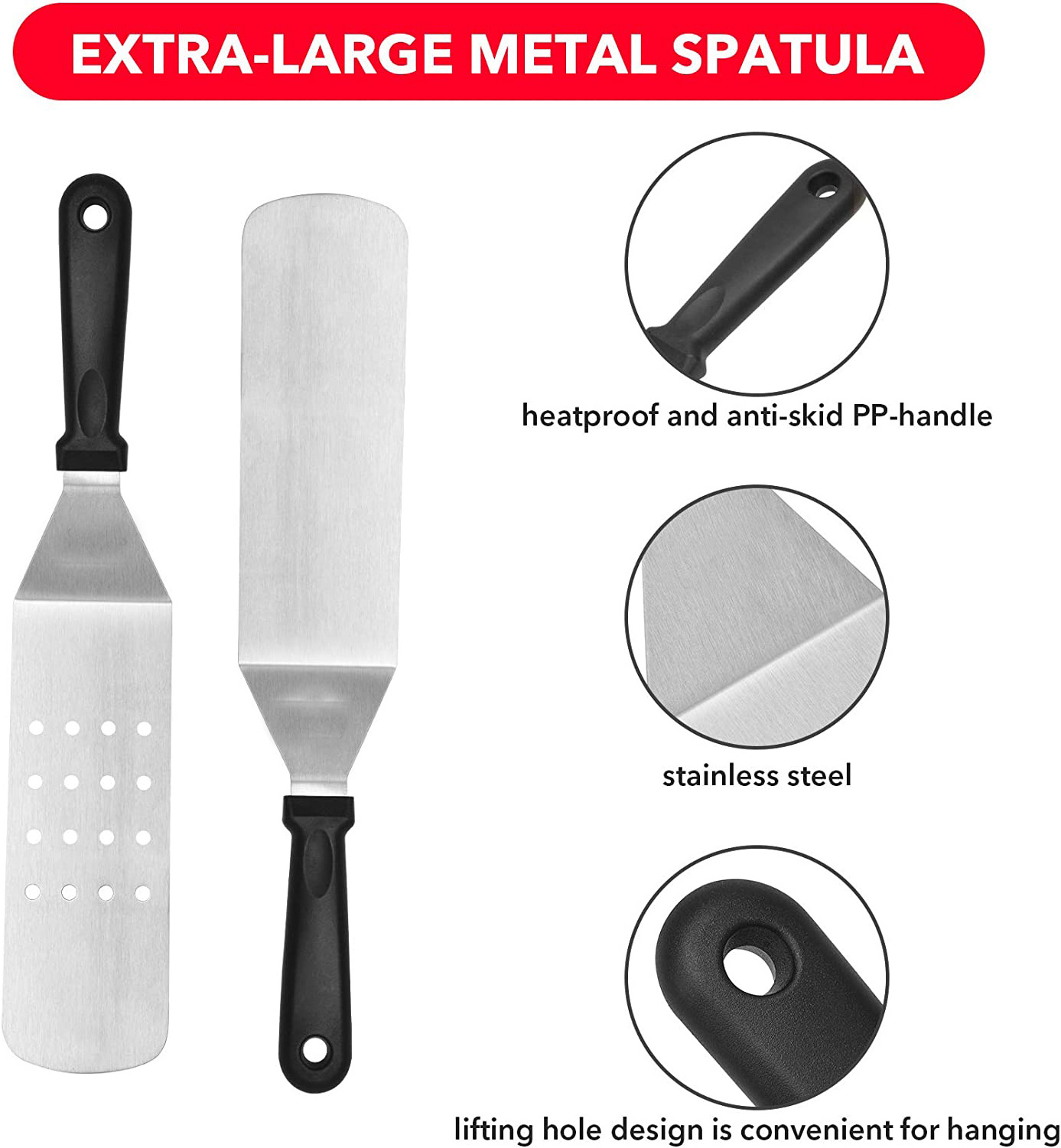 Professional Long  BBQ Grill Spatula Turner  Scraper 3 pcs Griddle Accessory  for Camping Cooking