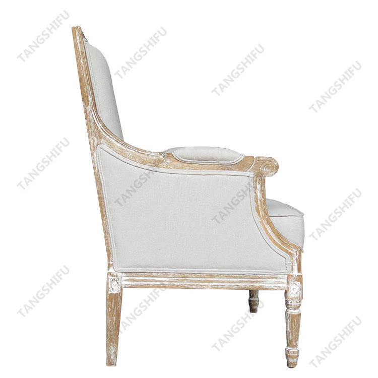 French style leisure royal classic exposed wood frame beige king throne chair