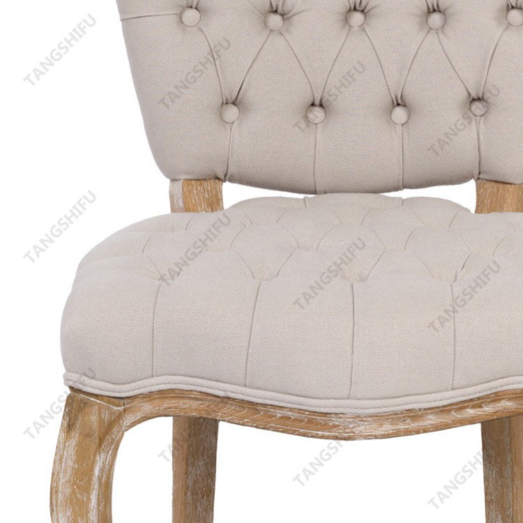 High quality wooden frame beige fabric high back dining chair