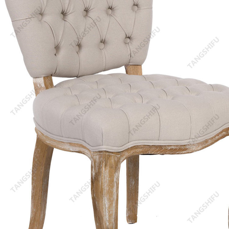 High quality wooden frame beige fabric high back dining chair