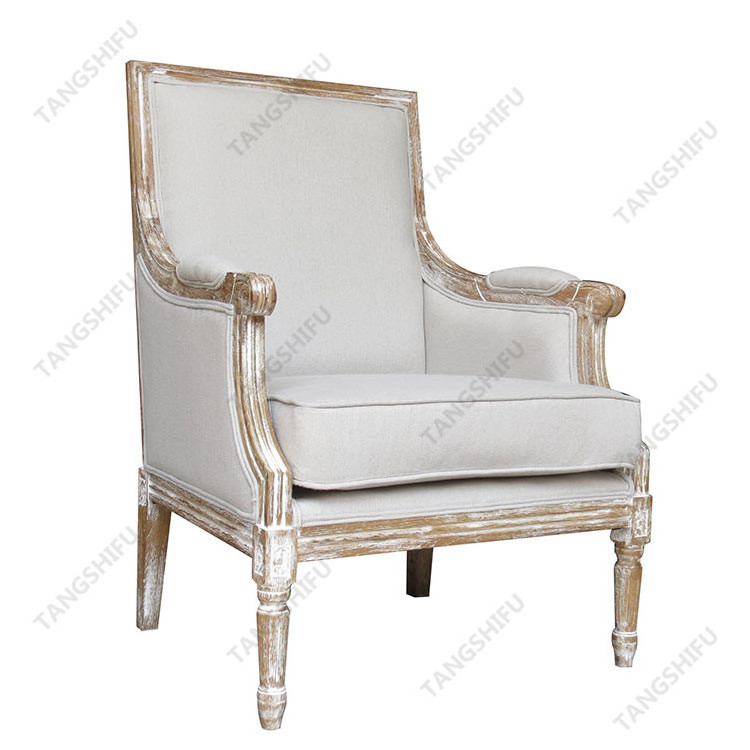 French style leisure royal classic exposed wood frame beige king throne chair