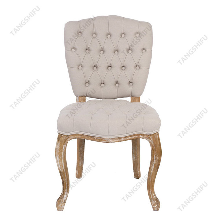 High quality wooden frame beige fabric high back dining chair