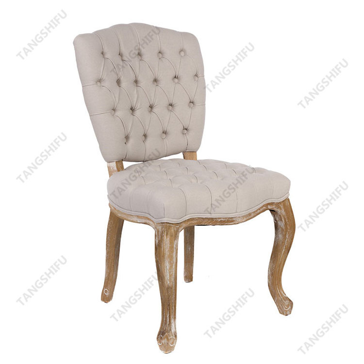 High quality wooden frame beige fabric high back dining chair