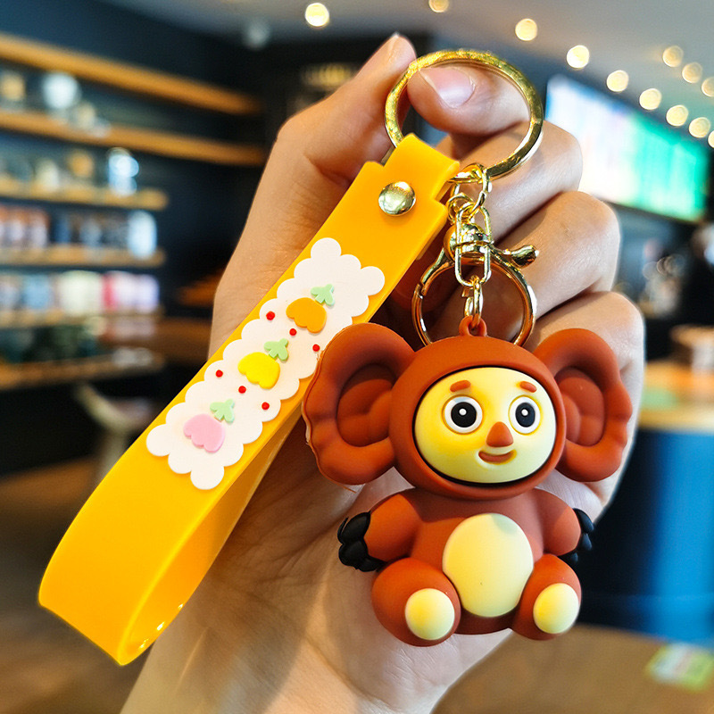 New 3D Cartoon Big Ear Monkey Keychain Russian Cheburashka Monkey Baby Doll Hanging Ornament Monkey Doll Backpack Car Pendant