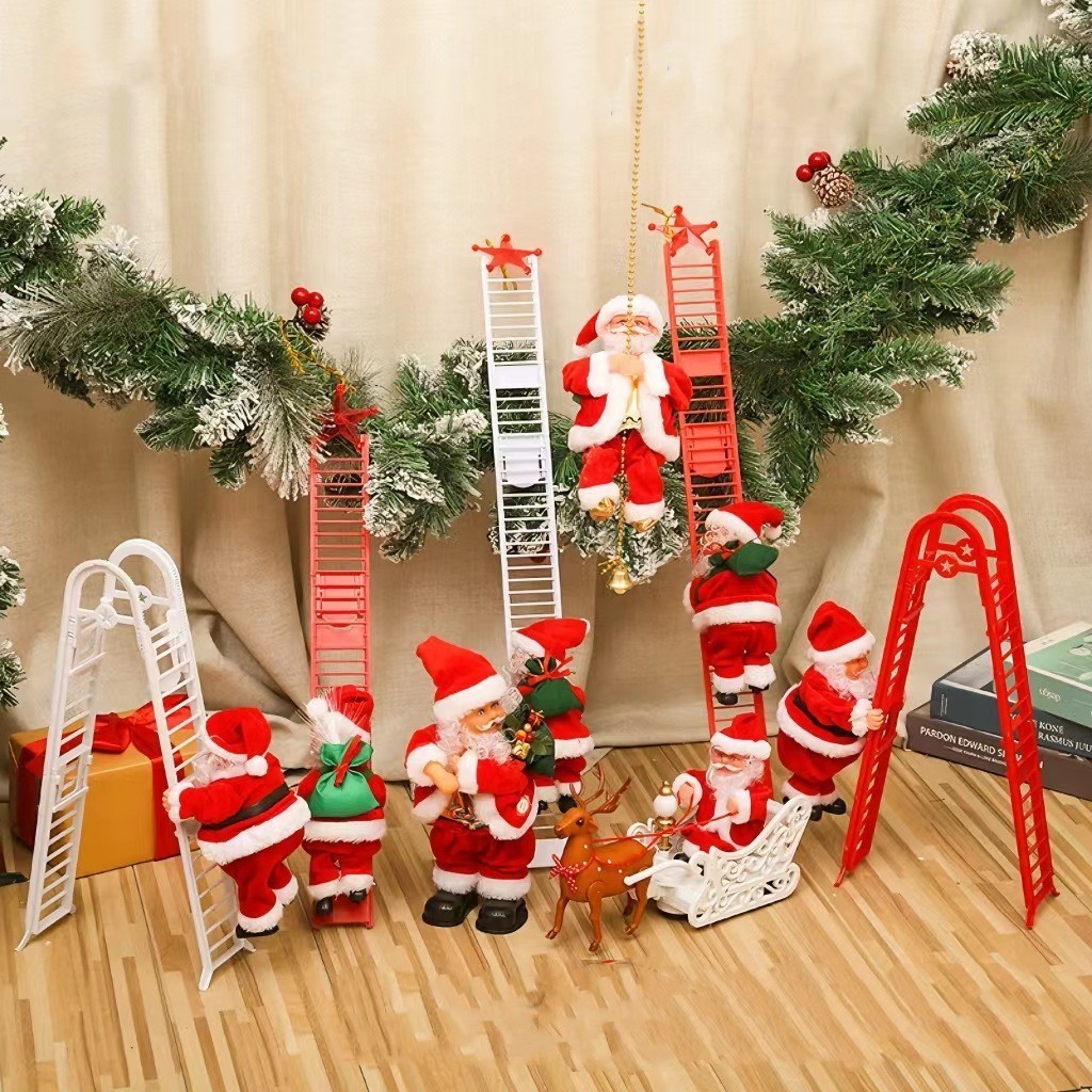 2023 Hot Selling Christmas Decorations Toy Electric Climbing Ladder Santa Claus Christmas Gifts Santa Claus Climbing the Chimne