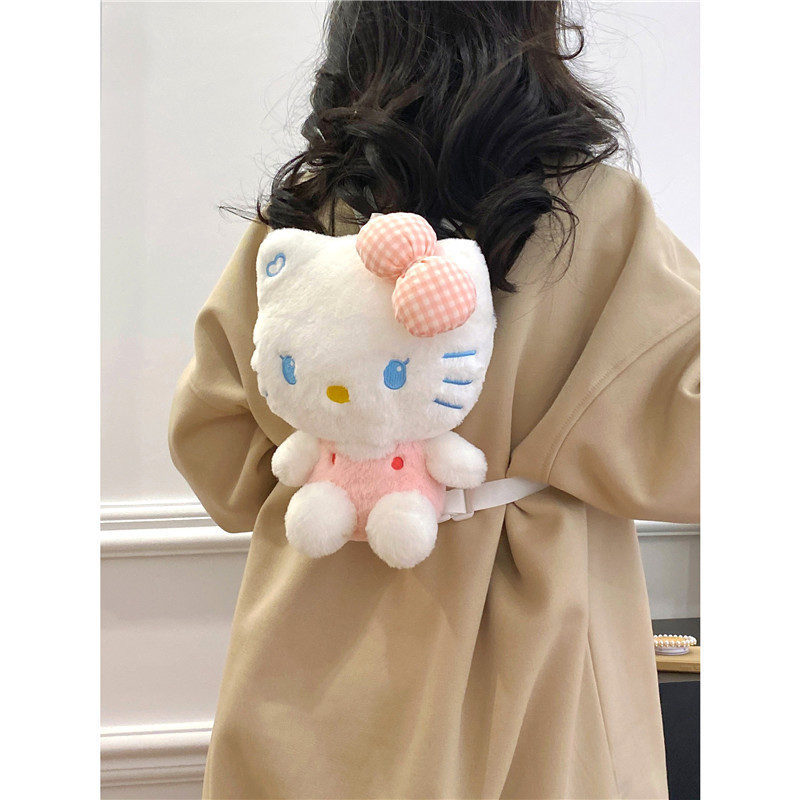 Cartoon Kawaii Sanrioes Stuffed Dinosaur Hello Kt Shoulder Bag Backpack Plushie Stuffed Schoolbag Kids Plush Doll Bags