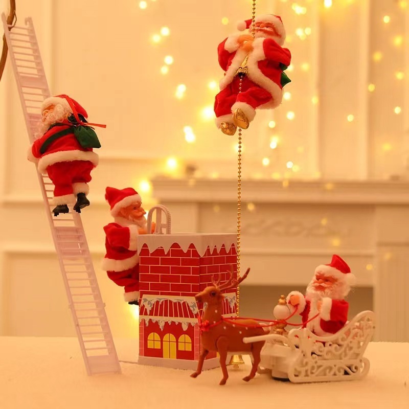 2023 Hot Selling Christmas Decorations Toy Electric Climbing Ladder Santa Claus Christmas Gifts Santa Claus Climbing the Chimne