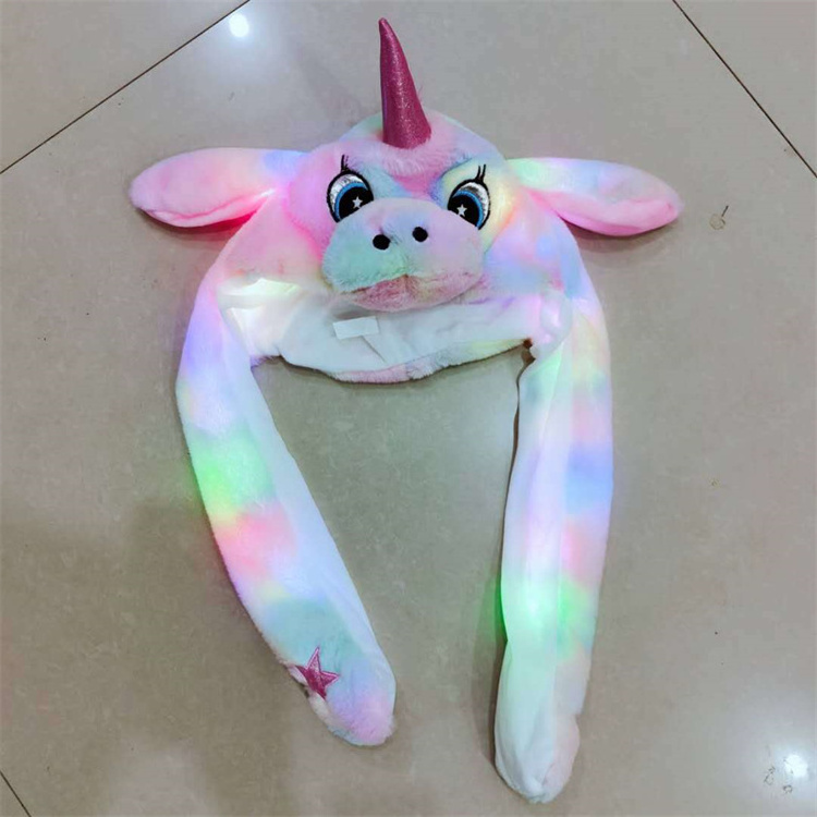 Girls Cute Animal Plush Bunny Hat Children Airbag Moving Ears LED Light Up Stuffed Cosplay Party Fancy Dress Winter Hats