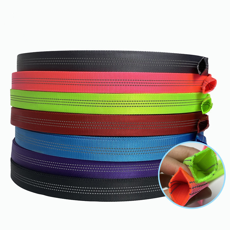 Hollow black color t reflective nylon webbing  1 inch  tubular webbing     for  Pet  webbing