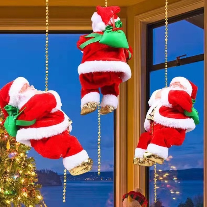 2023 Hot Selling Christmas Decorations Toy Electric Climbing Ladder Santa Claus Christmas Gifts Santa Claus Climbing the Chimne