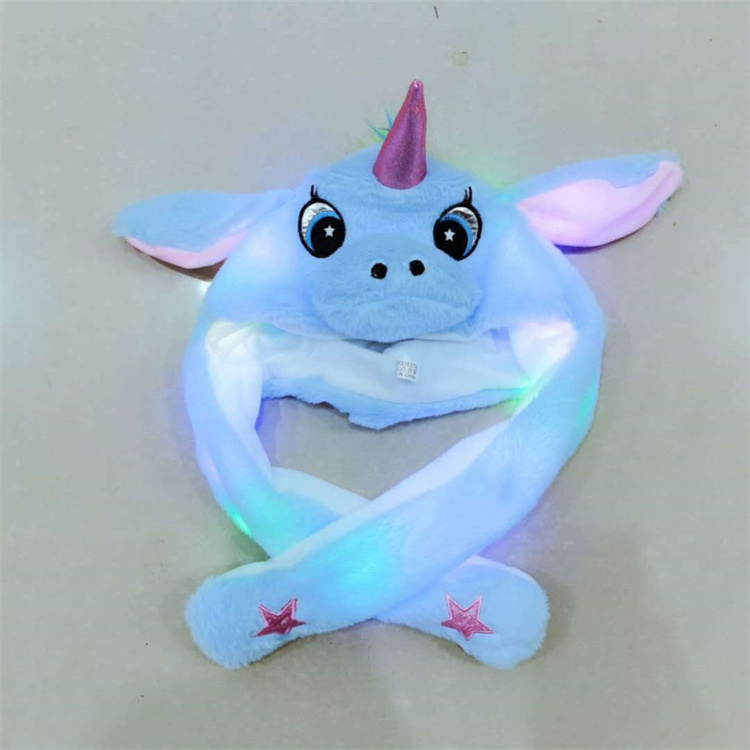 Girls Cute Animal Plush Bunny Hat Children Airbag Moving Ears LED Light Up Stuffed Cosplay Party Fancy Dress Winter Hats