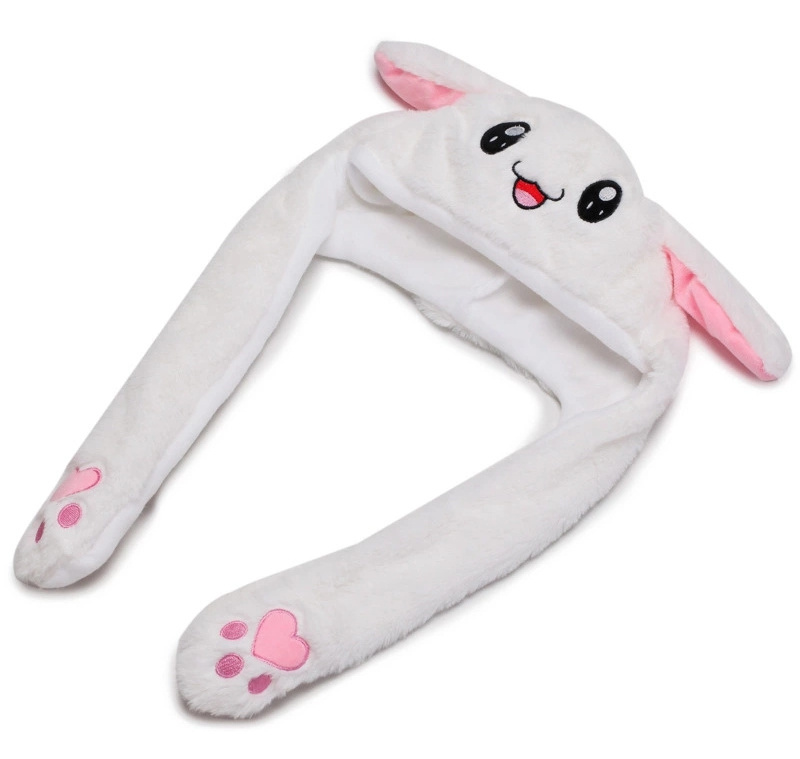 Korea Bunny Hat With Air Pumping And Moving Ears Plush Lovely Soft Rabbit Animated Cap Plush Cute Cap Making Funny Hats