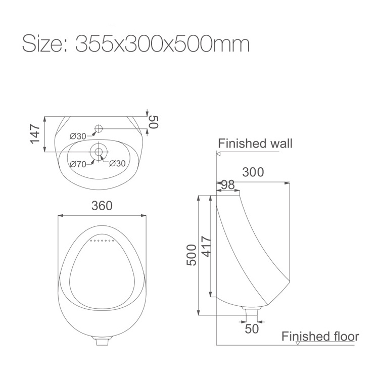 Huida cheap price male standard size urinals wall mounted wc ceramic urinal