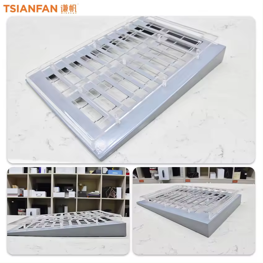 Wholesale custom quartz stone desk stand artificial stone and quartz display rack retail display table tile display rack