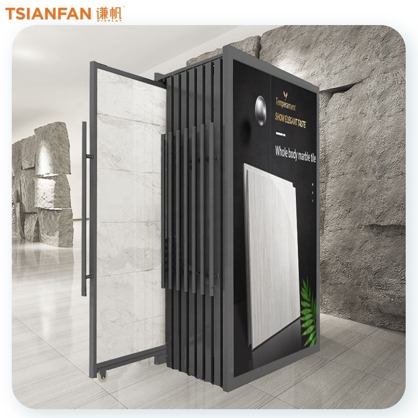 Tsianfan China Factory Custom Sintered Stone Tile Slab Frame Push Pull Display Stand Sliding Porcelain Ceramic Tile Display Rack