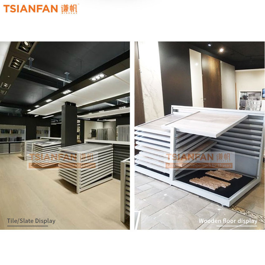 Horizontal side sliding floors reclining showroom granites displaying ideas ceramic tiles quartz sample display rack