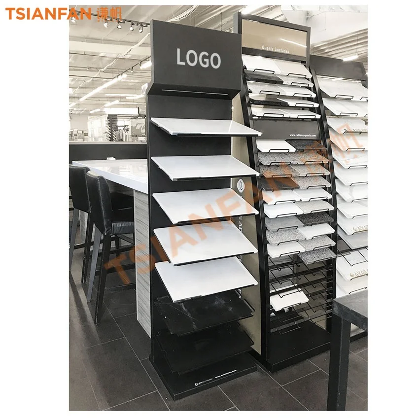 New style floor stone tower metal porcelain stone display rack victor display metal flooring stone tower quartz display rack