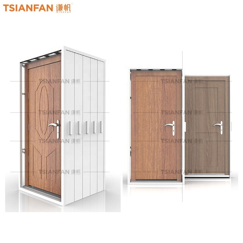 Factory Slide Shape Door Racks Stands Handle Tile Showroom Metal Wooden Doors Displays Rack Frame Wood Door Display Stand