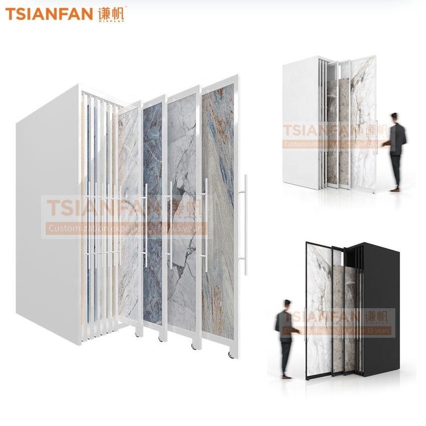 Tsianfan China Factory Custom Sintered Stone Tile Slab Frame Push Pull Display Stand Sliding Porcelain Ceramic Tile Display Rack