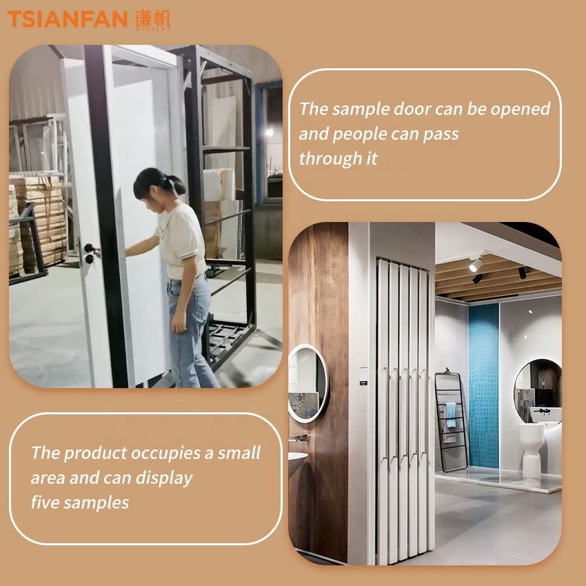 Factory Slide Shape Door Racks Stands Handle Tile Showroom Metal Wooden Doors Displays Rack Frame Wood Door Display Stand