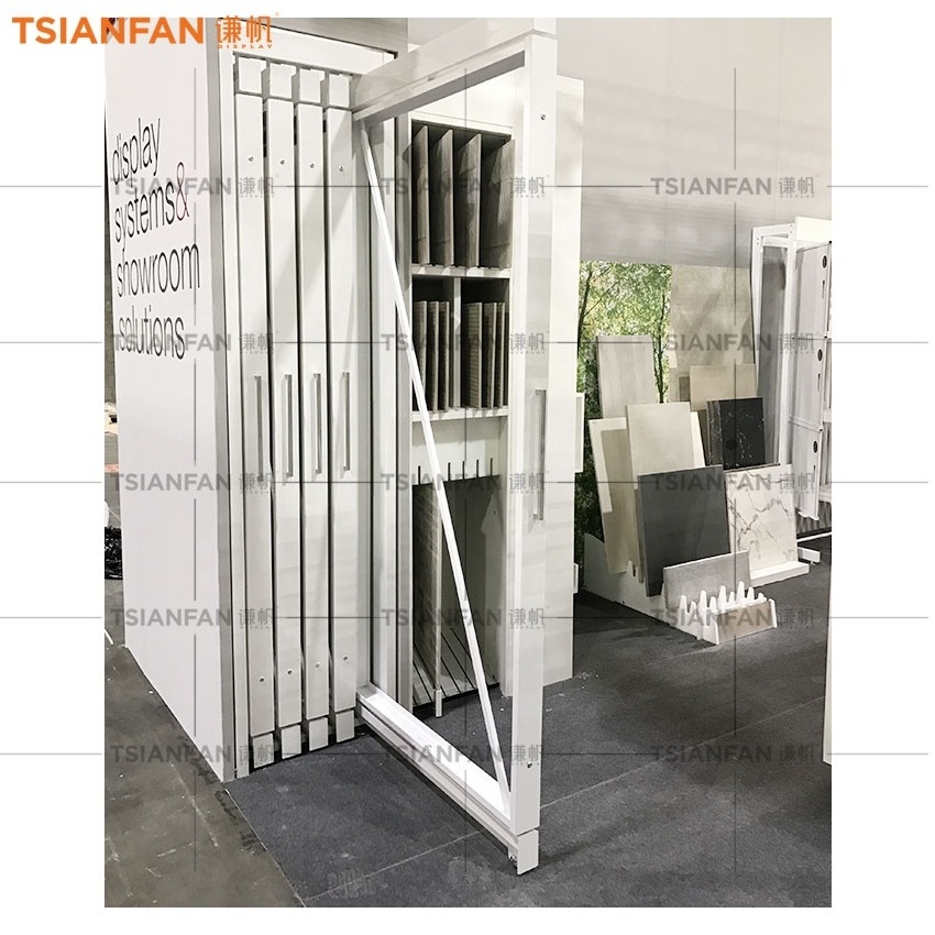 Modern Push Pull Out Stand Wood Flooring Rack Sample Rotating Racks Sliding Wooden Flooring Display Stand Rack Tile Showroom