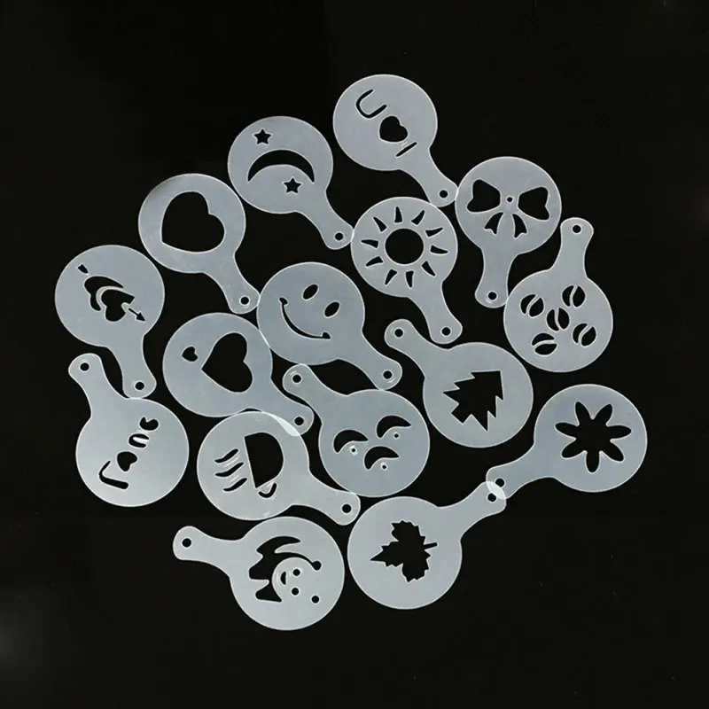 Wholesale 16 Pcs Cappuccino Plastic Template Cake Decorating Stencils Coffee Stencil