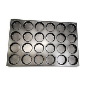 Hot selling 16 18 24 cups round mold cast iron PTFE silicone non-stick coating cupcake baking pan muffin pan