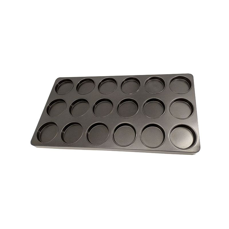 Hot selling 16 18 24 cups round mold cast iron PTFE silicone non-stick coating cupcake baking pan muffin pan