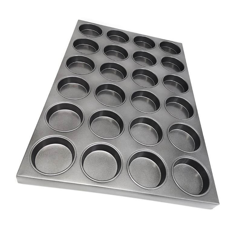 Hot selling 16 18 24 cups round mold cast iron PTFE silicone non-stick coating cupcake baking pan muffin pan