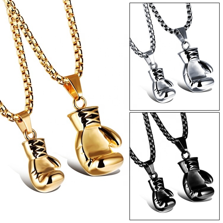 2024 Custom-Plated Stainless Steel Boxing Pendant Necklace with Gloves Silver Jewelry Chains for Gifts