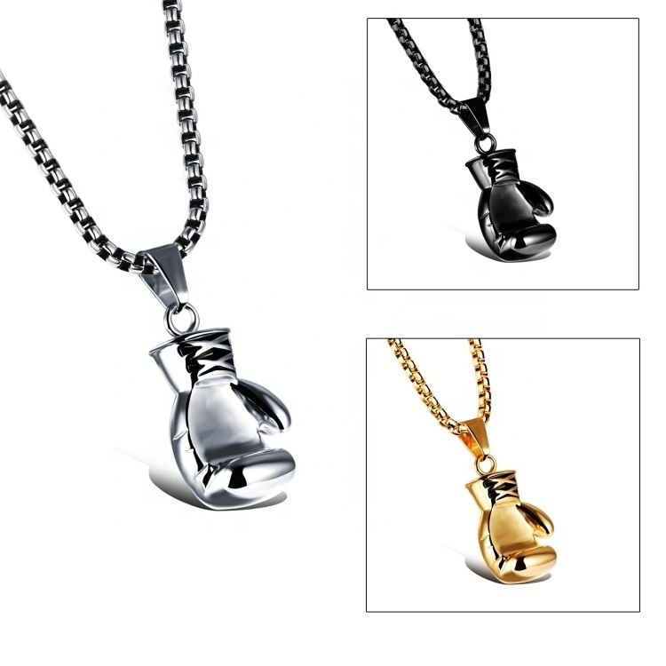 2024 Custom-Plated Stainless Steel Boxing Pendant Necklace with Gloves Silver Jewelry Chains for Gifts