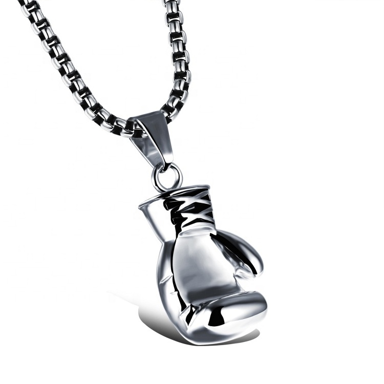 2024 Custom-Plated Stainless Steel Boxing Pendant Necklace with Gloves Silver Jewelry Chains for Gifts