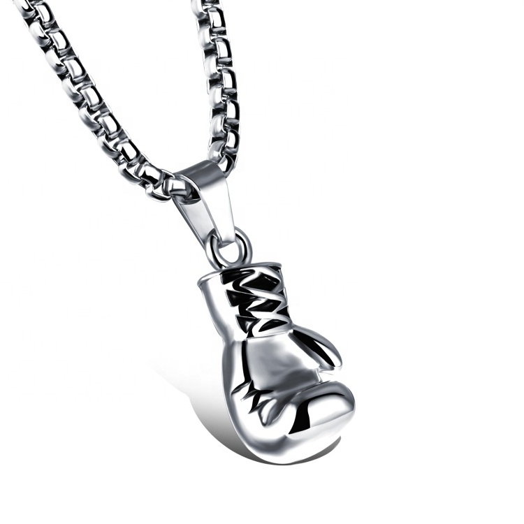 2024 Custom-Plated Stainless Steel Boxing Pendant Necklace with Gloves Silver Jewelry Chains for Gifts