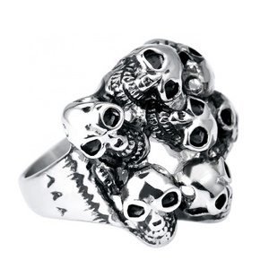 Customizable Vintage Skeleton Skull Ring for Men Hip Hop Party Supported Stainless Steel Silver Fashion Jewelry