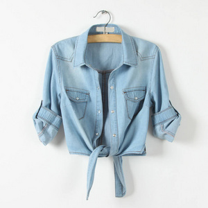 Women Shawl Denim Blouse Spring Summer Slim Lacing Jeans Jackets Casual Female Vintage Thin Denim Coat