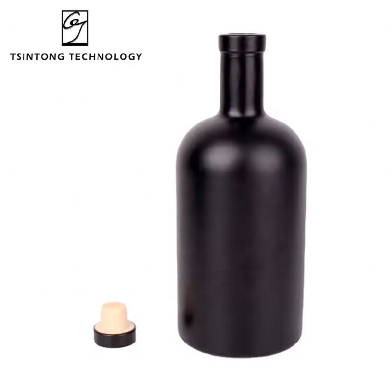 Best Sale Wholesale Round 375ml 500ml 750ml 1L Black Matte Olive Oil Bottle Glass with Lid