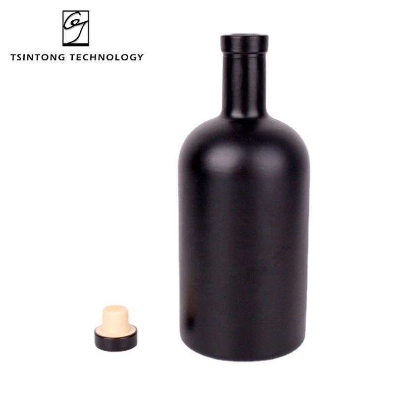 Wholesale Round 375ml 500ml 750ml 1L Black Matte Olive Oil Bottle Glass with Lid