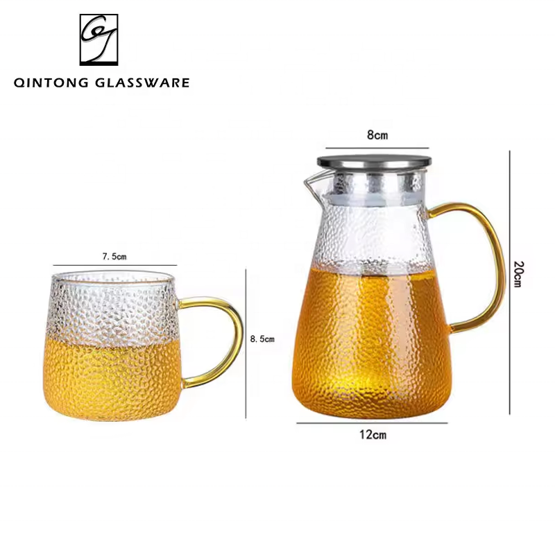 Factory 51oz 1500ml/10oz 300ml Jug Drinking Set Glass Hammer Pattern Clear High Borosilicate Glass Jug Set For Families