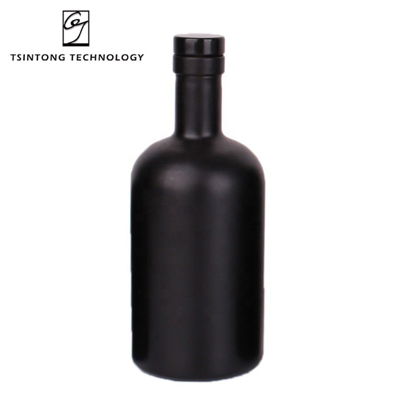 Wholesale Round 375ml 500ml 750ml 1L Black Matte Olive Oil Bottle Glass with Lid