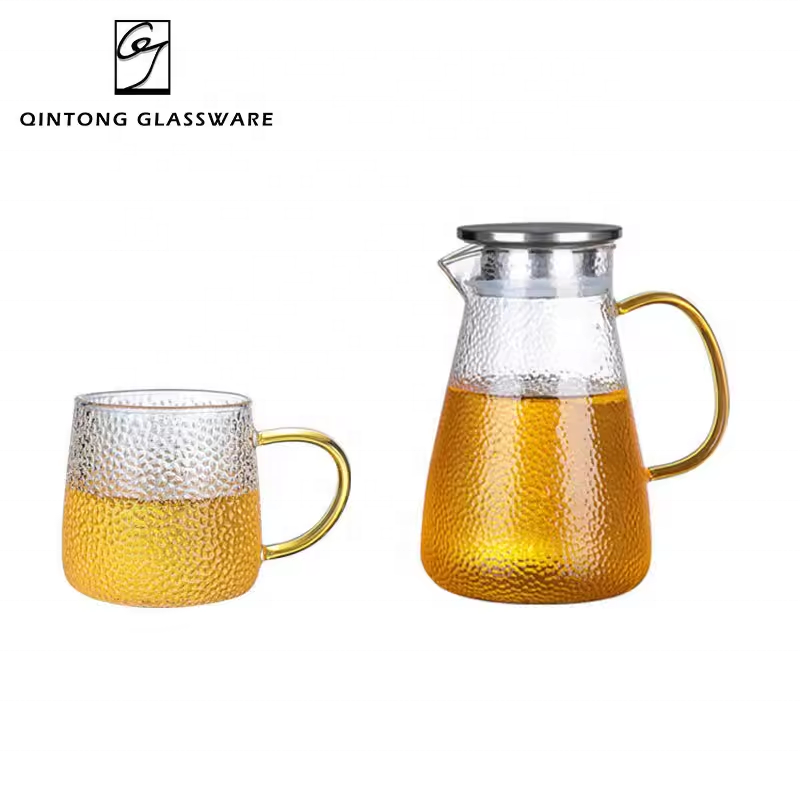 Factory 51oz 1500ml/10oz 300ml Jug Drinking Set Glass Hammer Pattern Clear High Borosilicate Glass Jug Set For Families