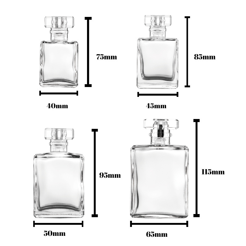 Manufacturer Premium 20ml 30ml 50ml 100ml Square Fragrance Cosmetics Packaging Spray Glass Perfume Bottle for Women