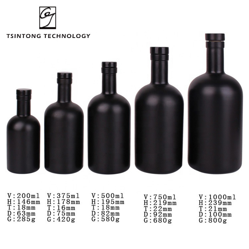 Wholesale Round 375ml 500ml 750ml 1L Black Matte Olive Oil Bottle Glass with Lid