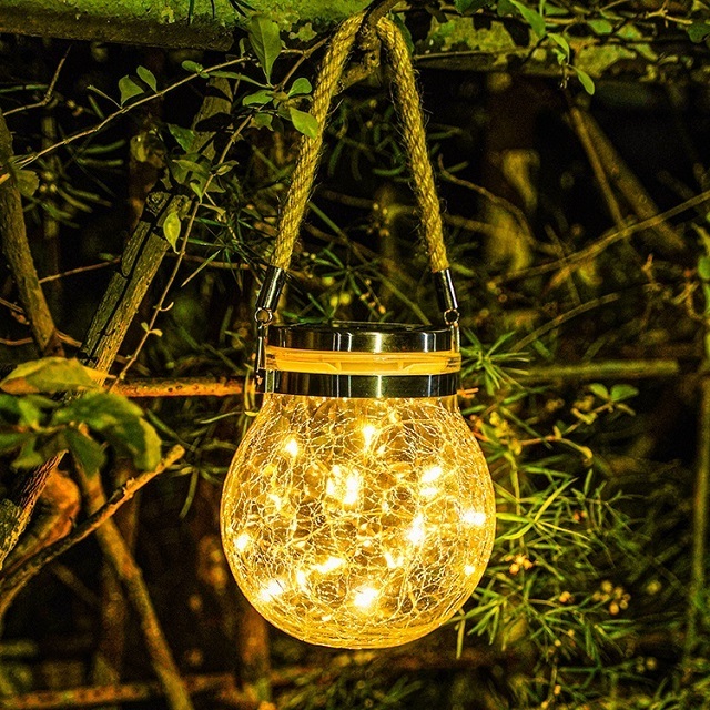 Jar Solar Led Solar Jar Led Outdoor Garden Hanging Hemp Rope Crackle Bottle Copper Wire Waterproof Patio Led Solar Light