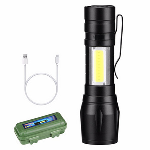 USB Rechargeable T6 +COB LED handle led flashlight High power led tactical torch light aluminum usb mini flashlight