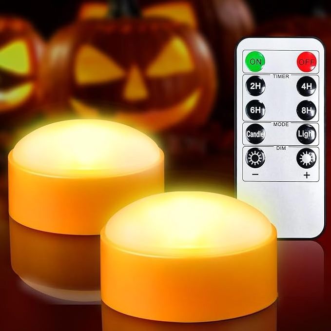 Halloween LED Pumpkin Lights with Remote Control and Timer, Battery Operated, Flickering, Electric, Orange, Halloween