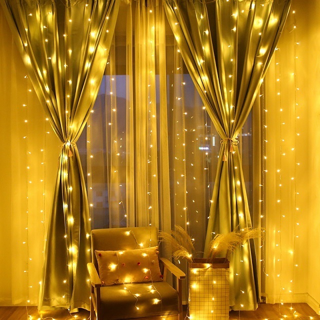 Led Lights Curtain 300 LED Warm White Flash 8 Modes Outdoor Waterproof Decoration 3x3 Meter Twinkle Fairy Color Holiday Lights