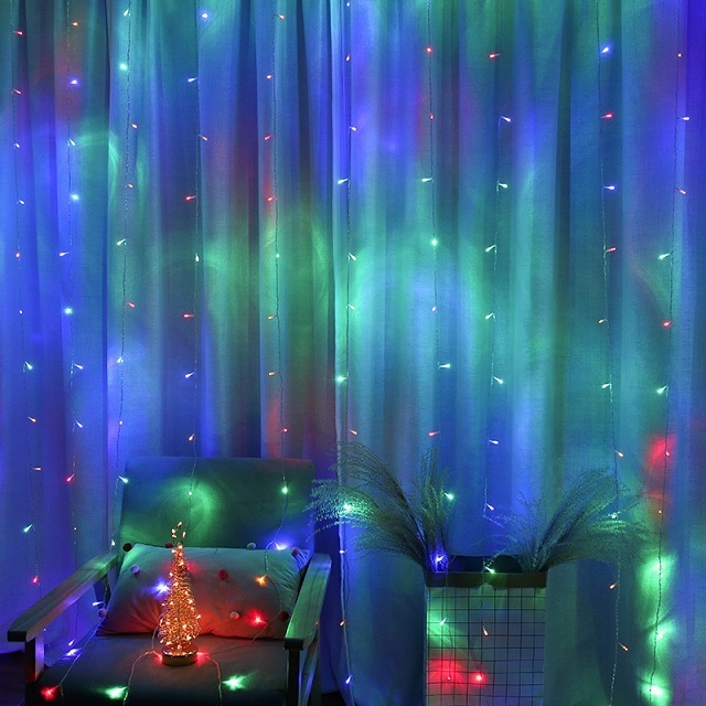 Led Lights Curtain 300 LED Warm White Flash 8 Modes Outdoor Waterproof Decoration 3x3 Meter Twinkle Fairy Color Holiday Lights