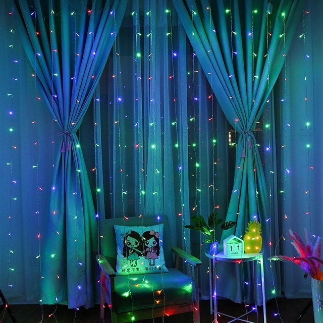 Led Lights Curtain 300 LED Warm White Flash 8 Modes Outdoor Waterproof Decoration 3x3 Meter Twinkle Fairy Color Holiday Lights